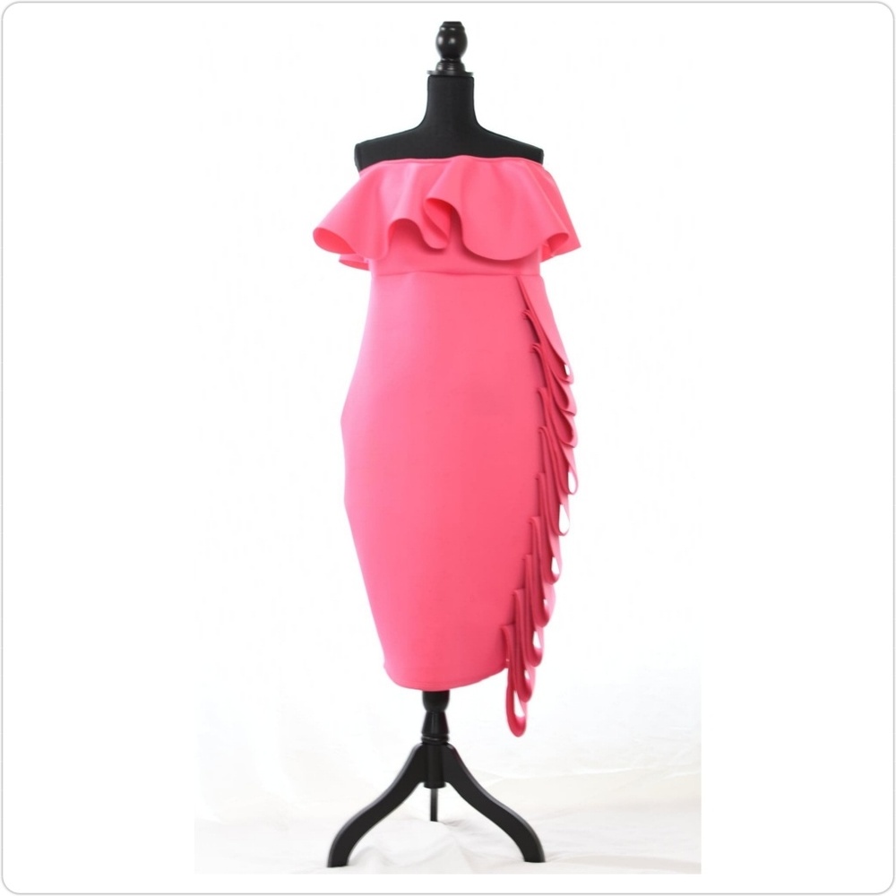 Pink Halter Ruffle Dress